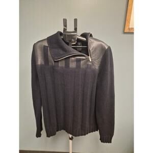 HERMÈS Cashmere & Lambskin Half-Zip Sweater Marine Navy Men’s XL Italy NWT